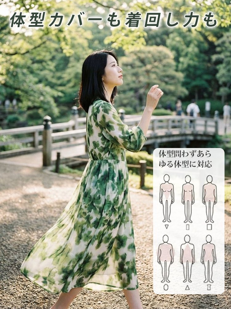 SNSで話題沸騰！多くの女優たちに愛される一着！花柄シルクワンピース