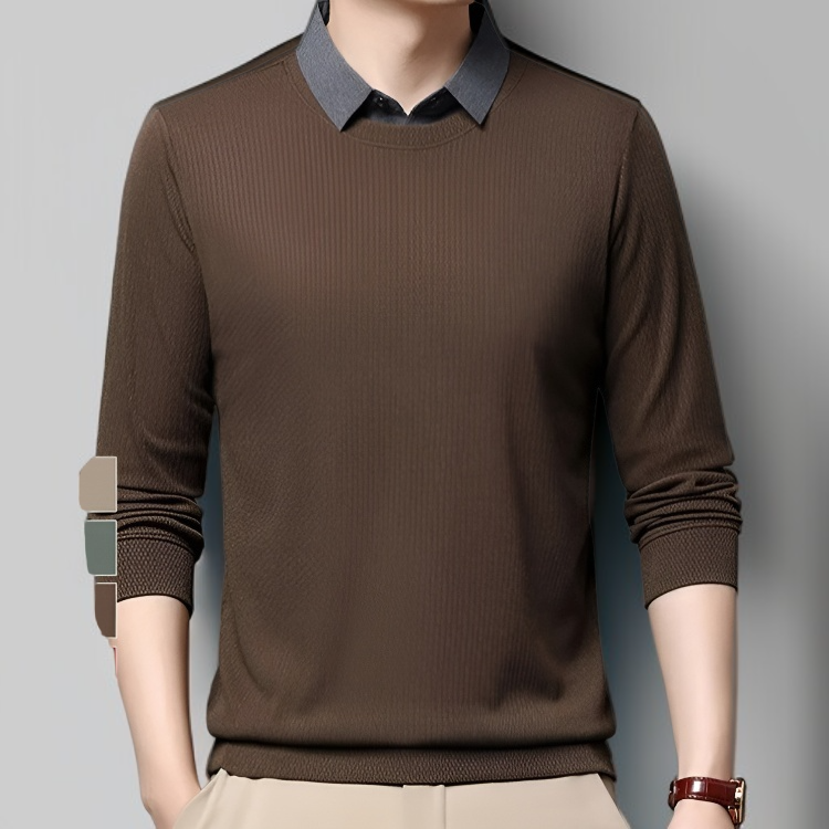 비즈니스 캐주얼 남자 얇은 긴팔 셔츠 착용샷