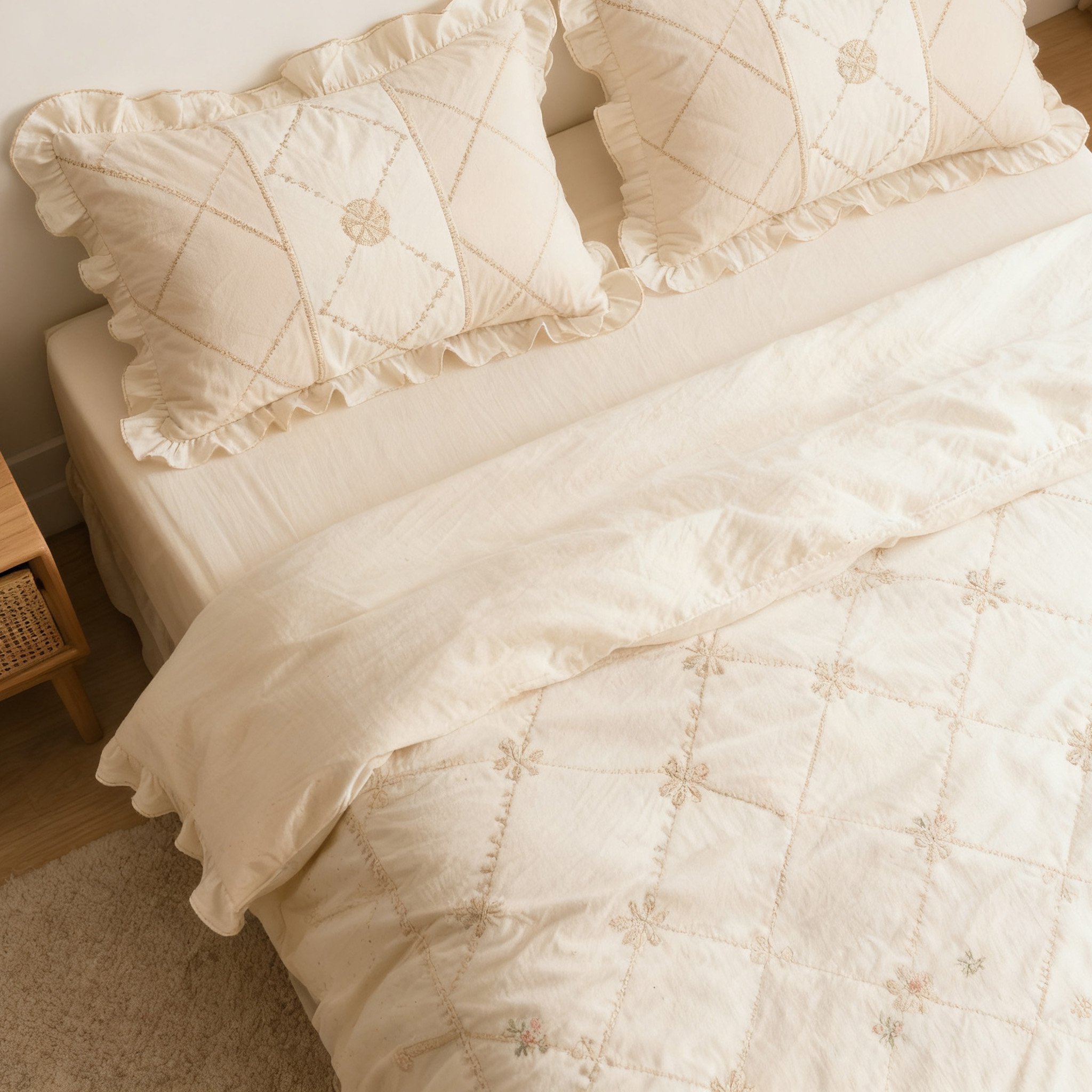  ชุดผ้าปูที่นอนผ้าฝ้ายพร้อมลูกไม้สไตล์อบอุ่น