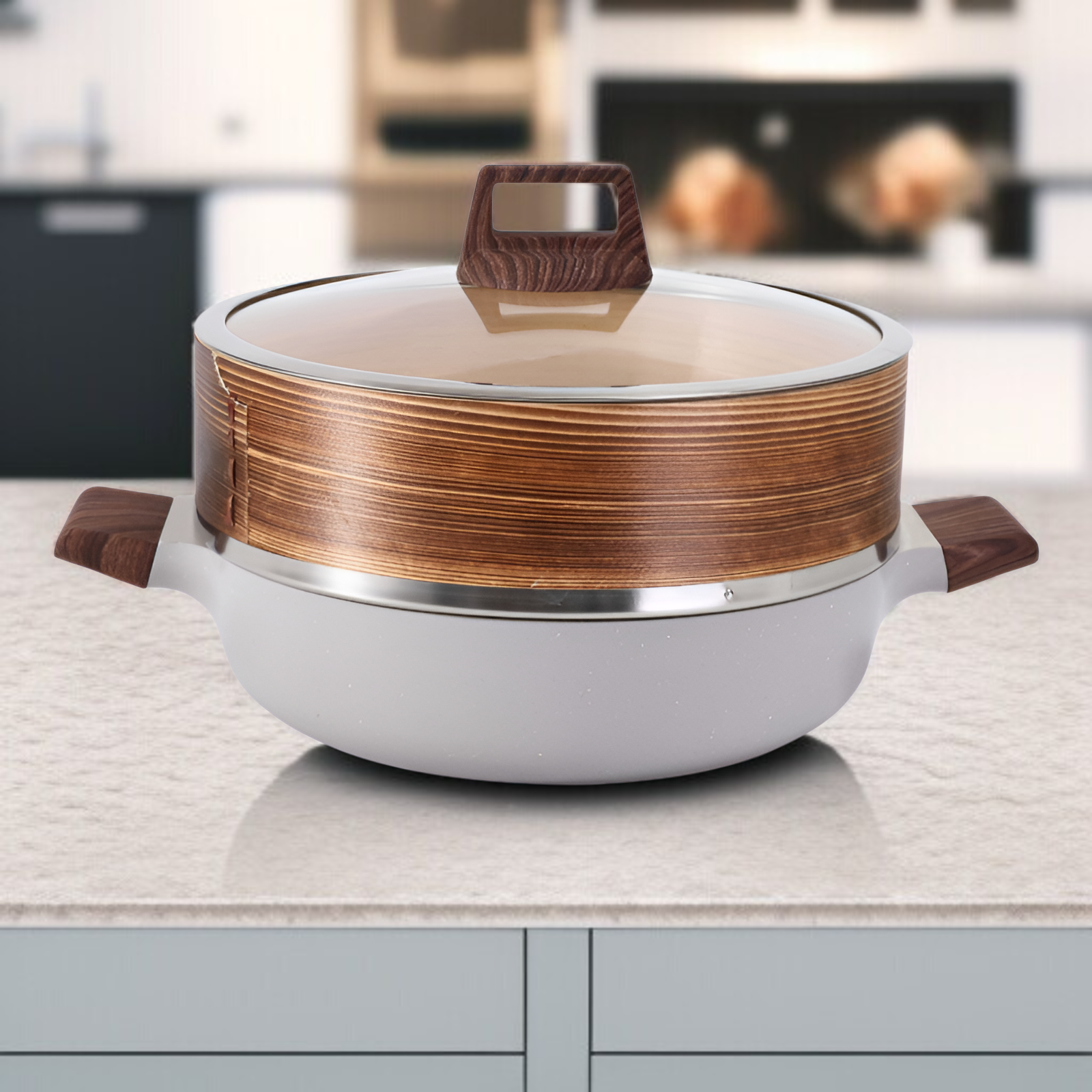 Antihaft-Dampfgarer mit Dämpfeinsatz-Set, stapelbar