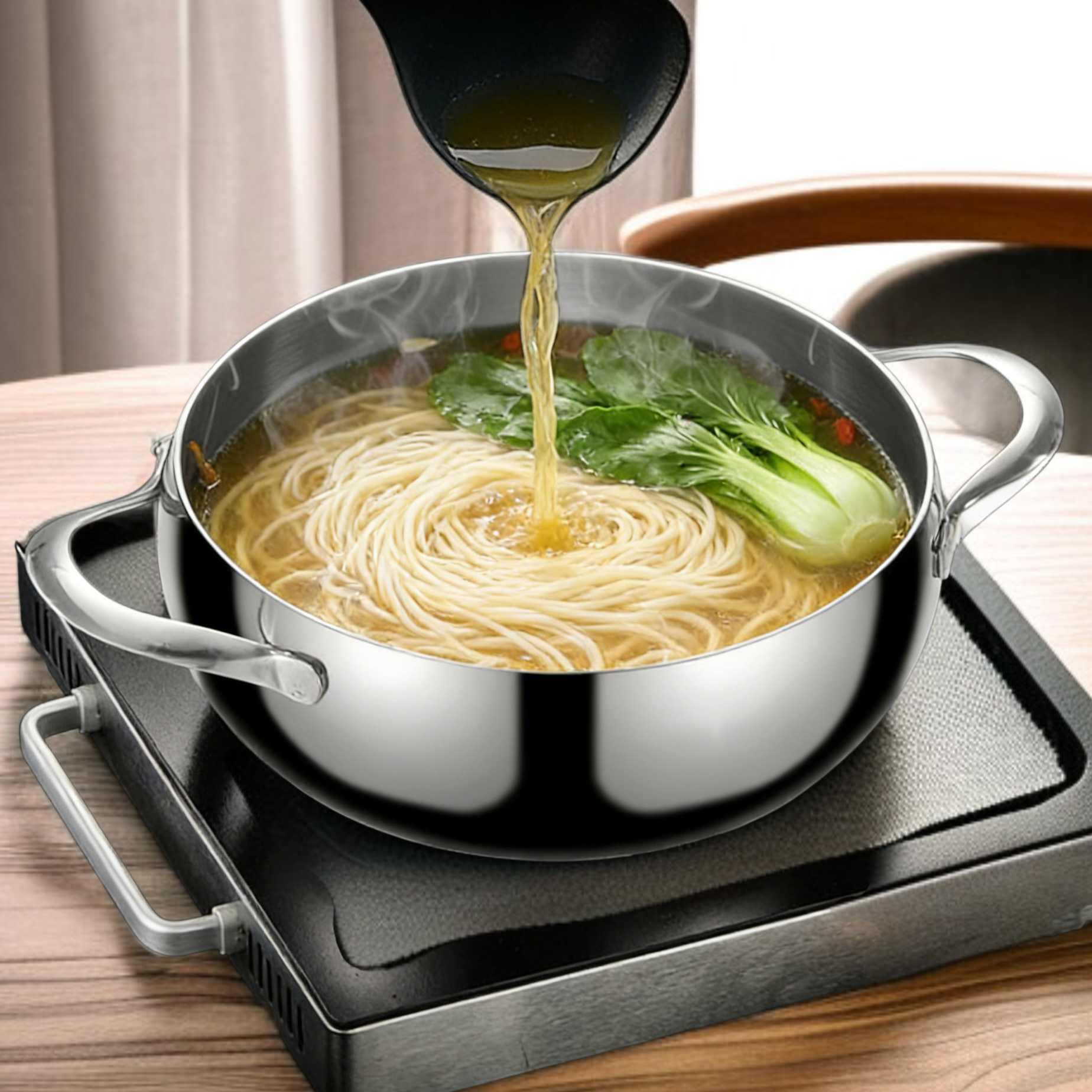 Stainless steel pot with heat-resistant handles