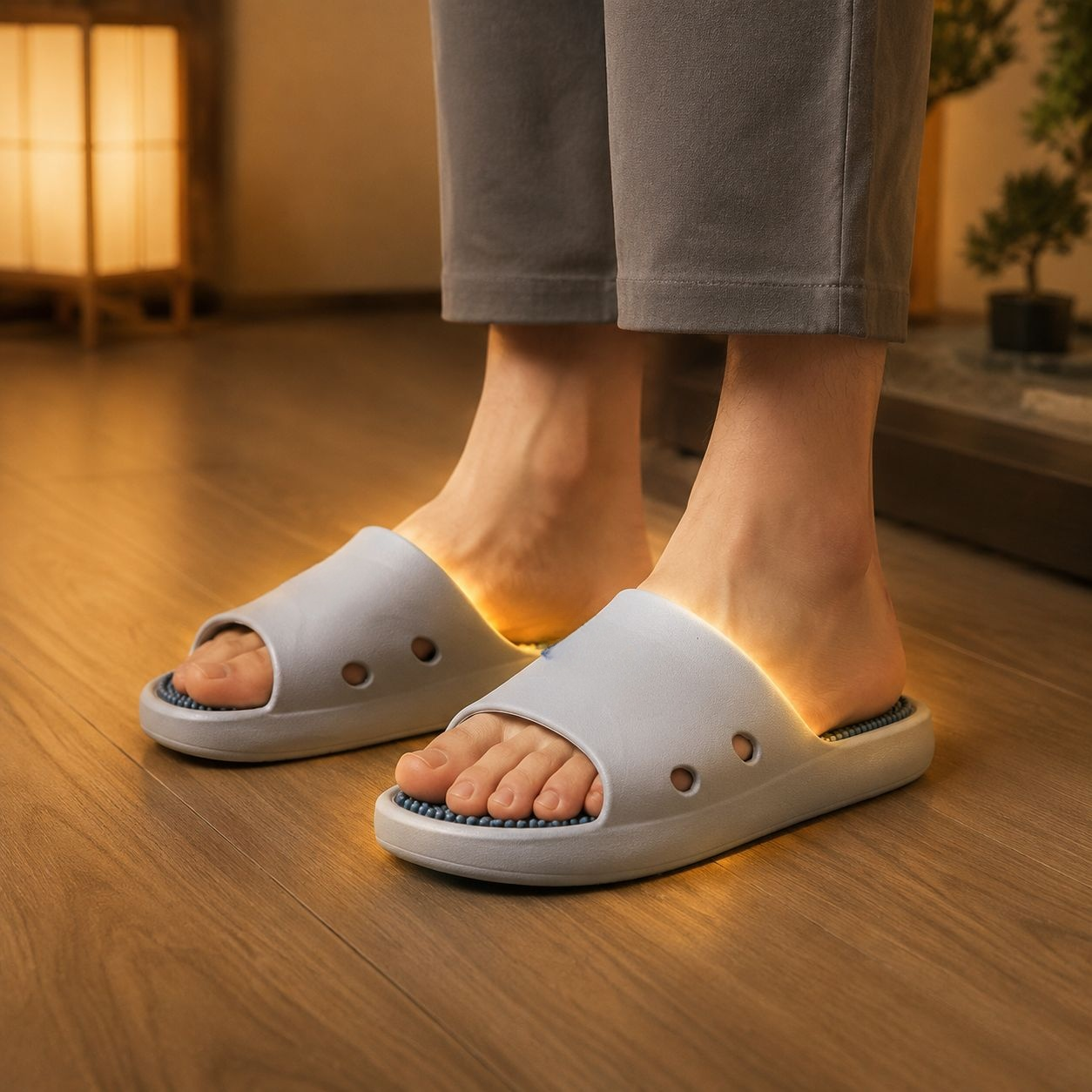 男性用滑り止め指圧足つぼマッサージスリッパ