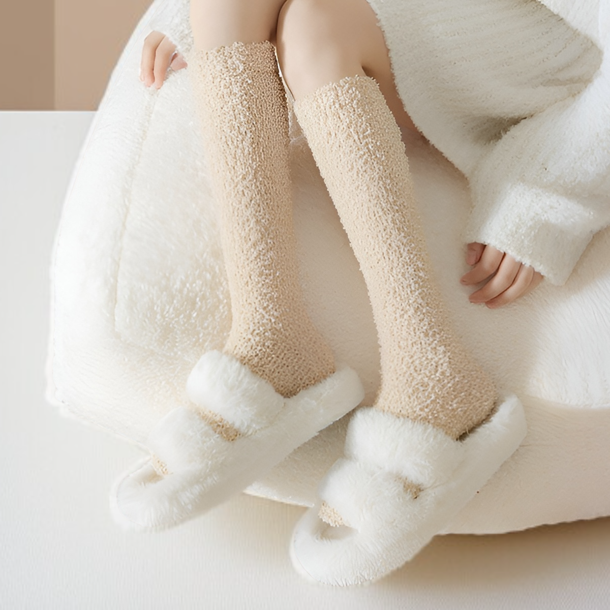 女士珊瑚絨小腿長襪穿著示範