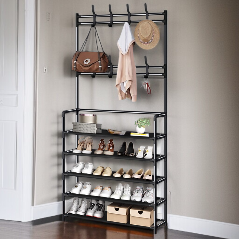 Multifunctional Simple Clothes Rack & Shoe Organizer with Door Hook