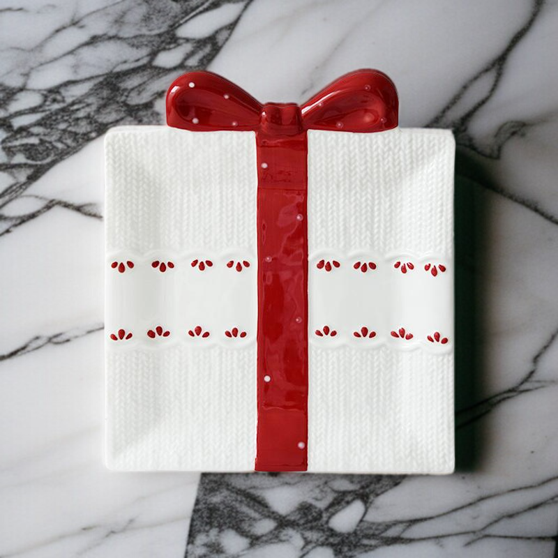 정교한 사각형 선물 모양 식판