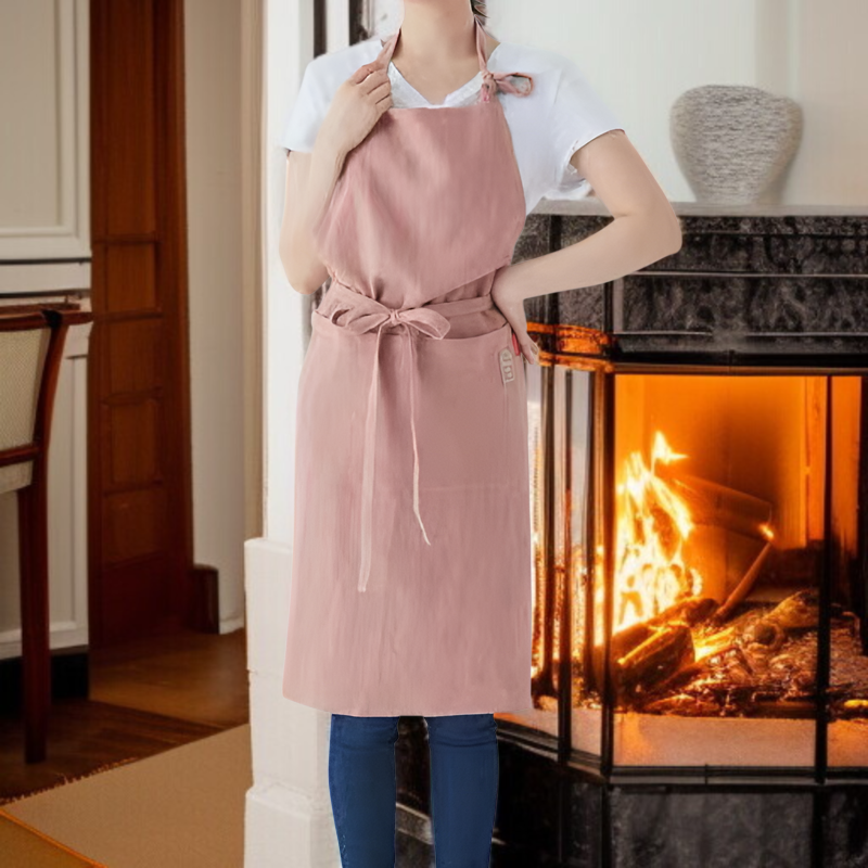 エプロン 首掛け リネン カフェ風 シンプル おしゃれ ナチュラル 首掛け リネン カフェ風 シンプル おしゃれ ナチュラル 北欧風 無地 おしりが隠れる ポケット付き 男女兼用