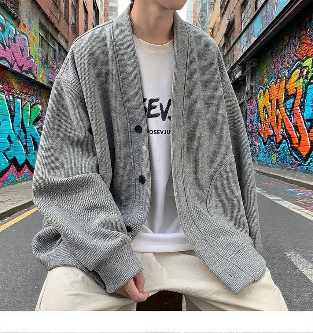 남성 루즈핏 니트 코트 전체 모습