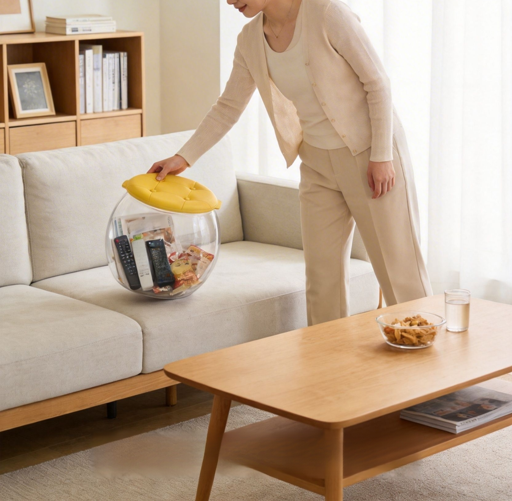 玄関で使う多機能透明スツール