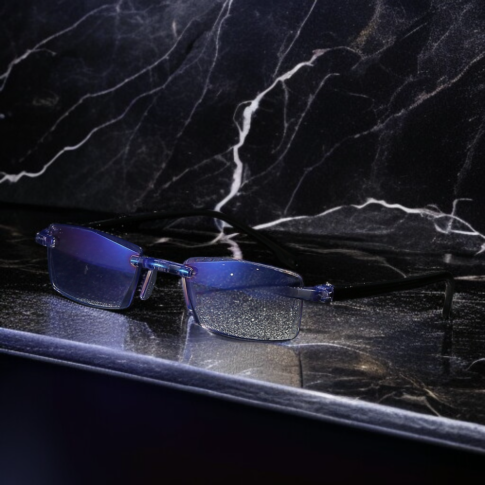 Gafas de lectura para hombre sin marco con corte de diamante y protección contra la luz azul
