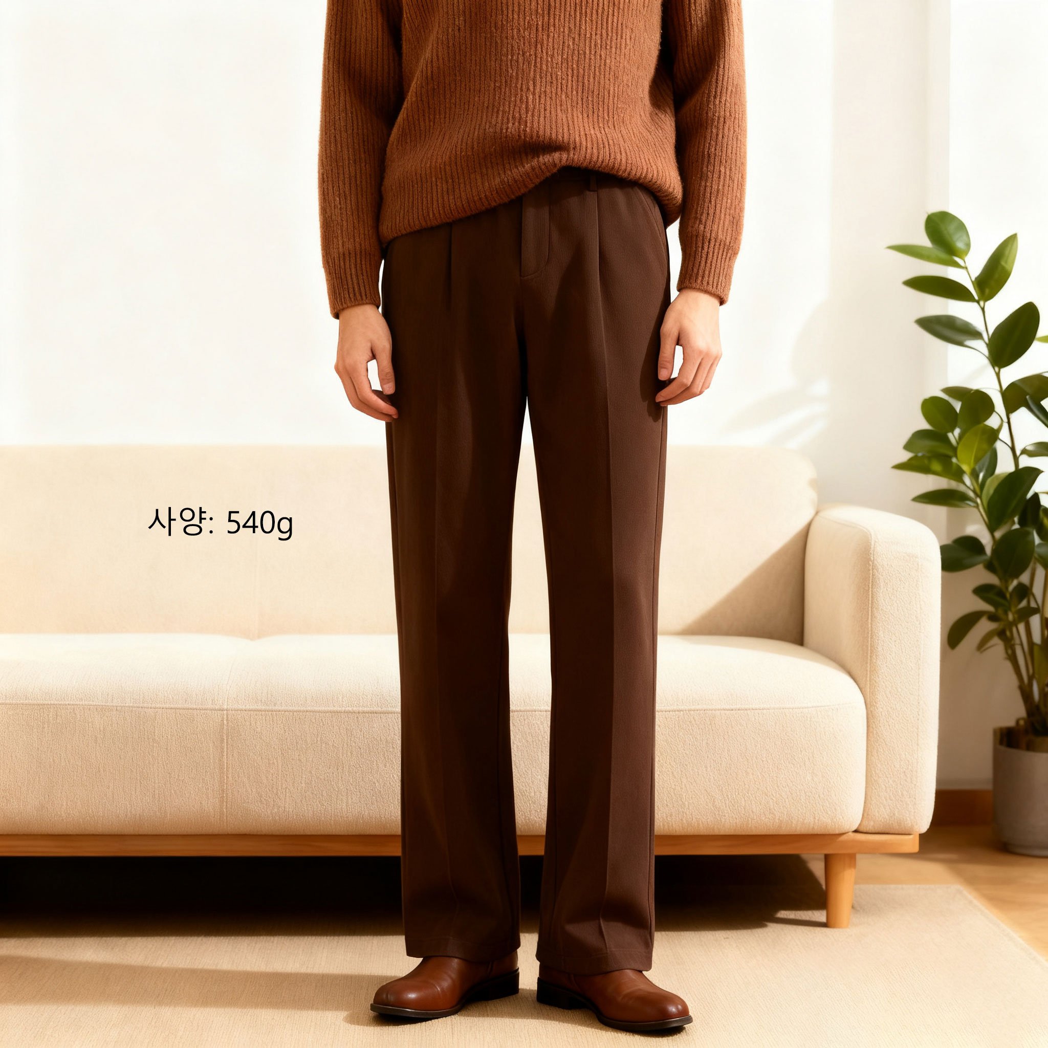 남성 캐주얼 스트레이트 슬랙스 정면 착용 이미지