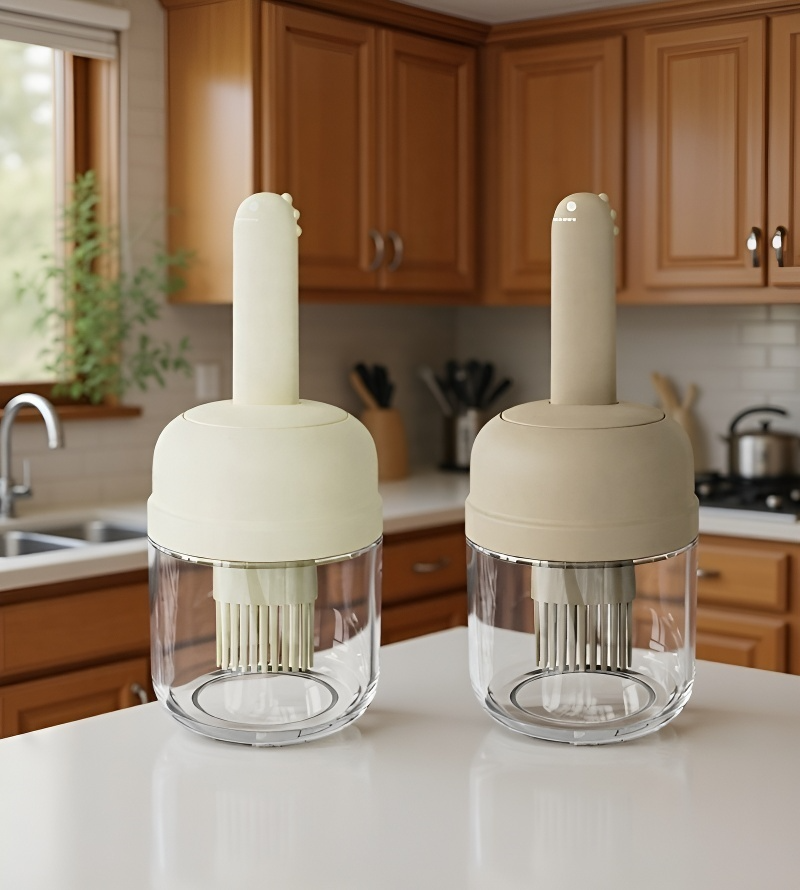 Oil dispenser with brush for BBQ and roasting