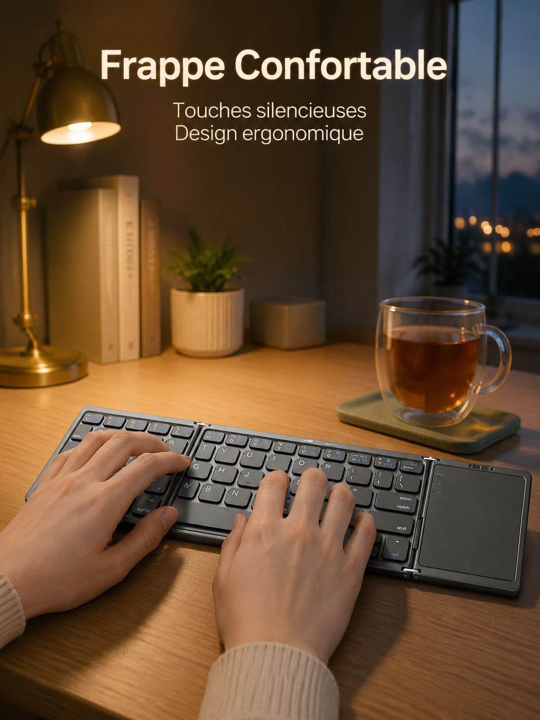 Clavier Bluetooth pliable à trois volets avec pavé tactile