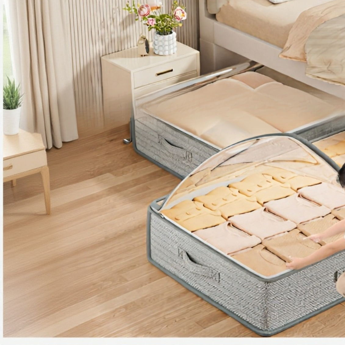 ベッド下収納ボックス フラットな家庭用引き出し式季節キルト収納ボックス ベッド下収納アーティファクト衣類収納ボックス