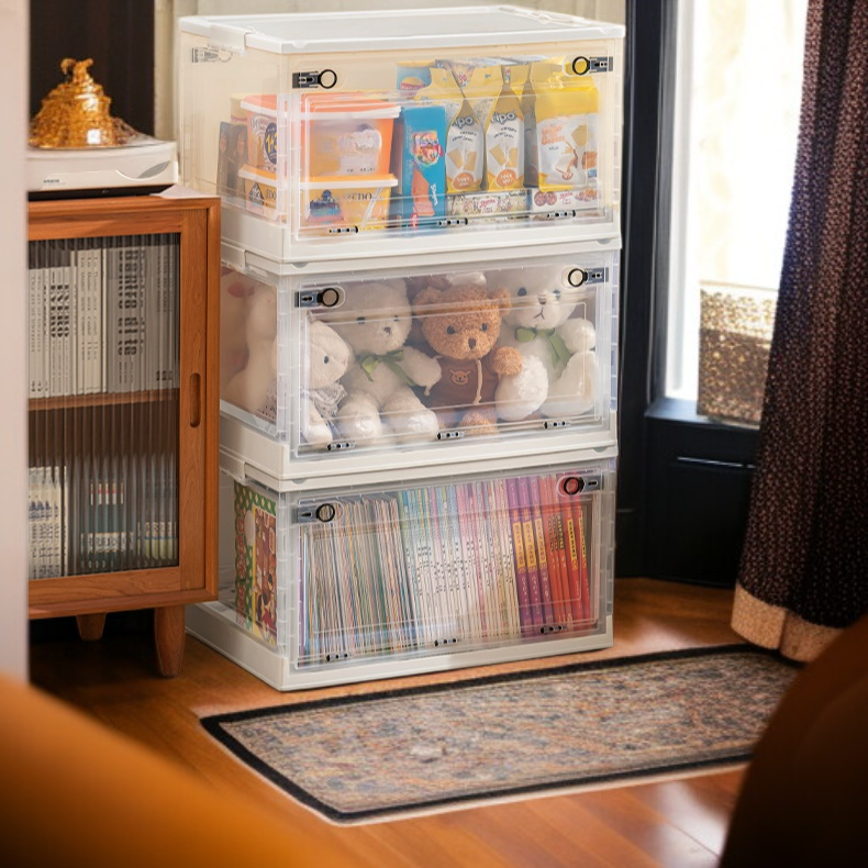 Caja organizadora de plástico transparente para ropa y juguetes, uso doméstico