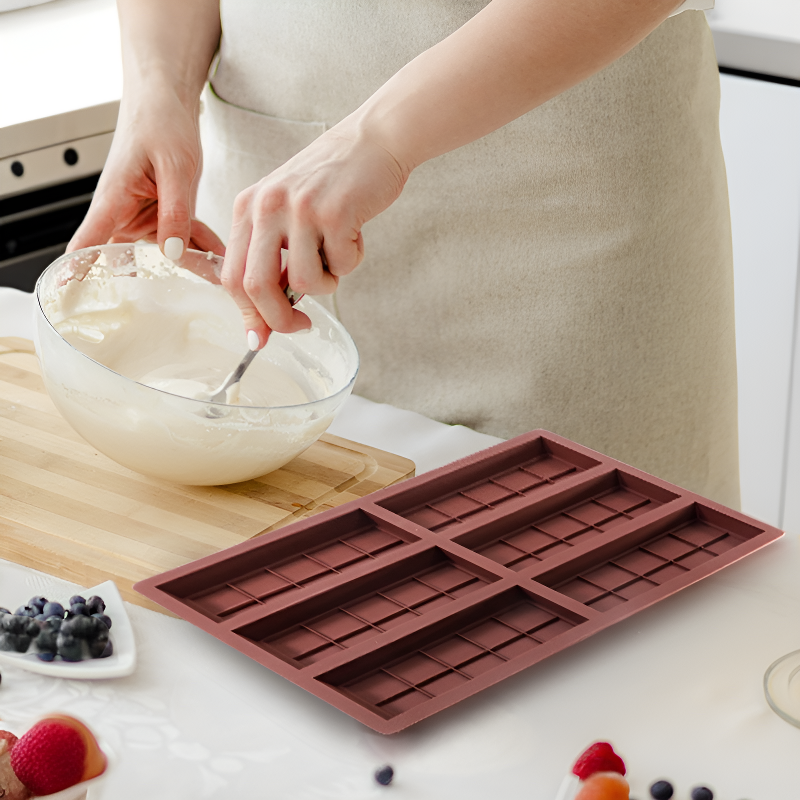 Molde de silicón grado alimenticio para barras de chocolate multifuncional para repostería
