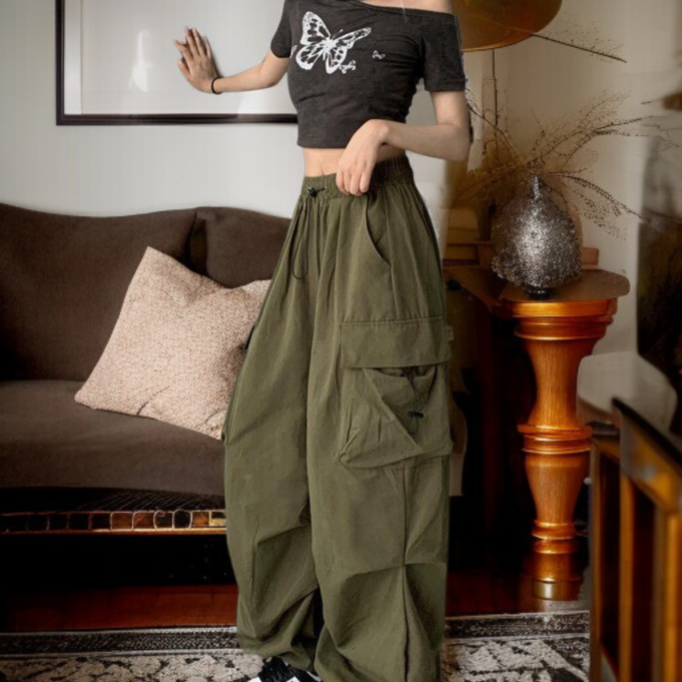 여름 와이드 팬츠 드롭 일자 조거 팬츠 캐주얼 팬츠 여 와이드 팬츠