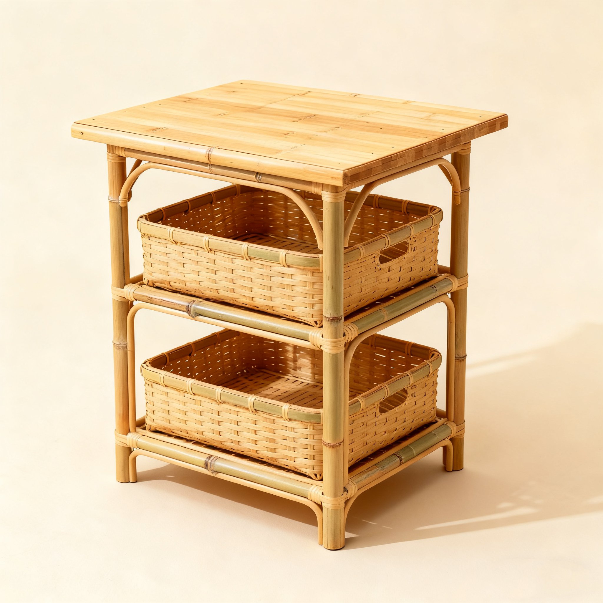 โต๊ะวางของหวายสองชั้นสำหรับจัดเก็บดีไซน์ทันสมัย
