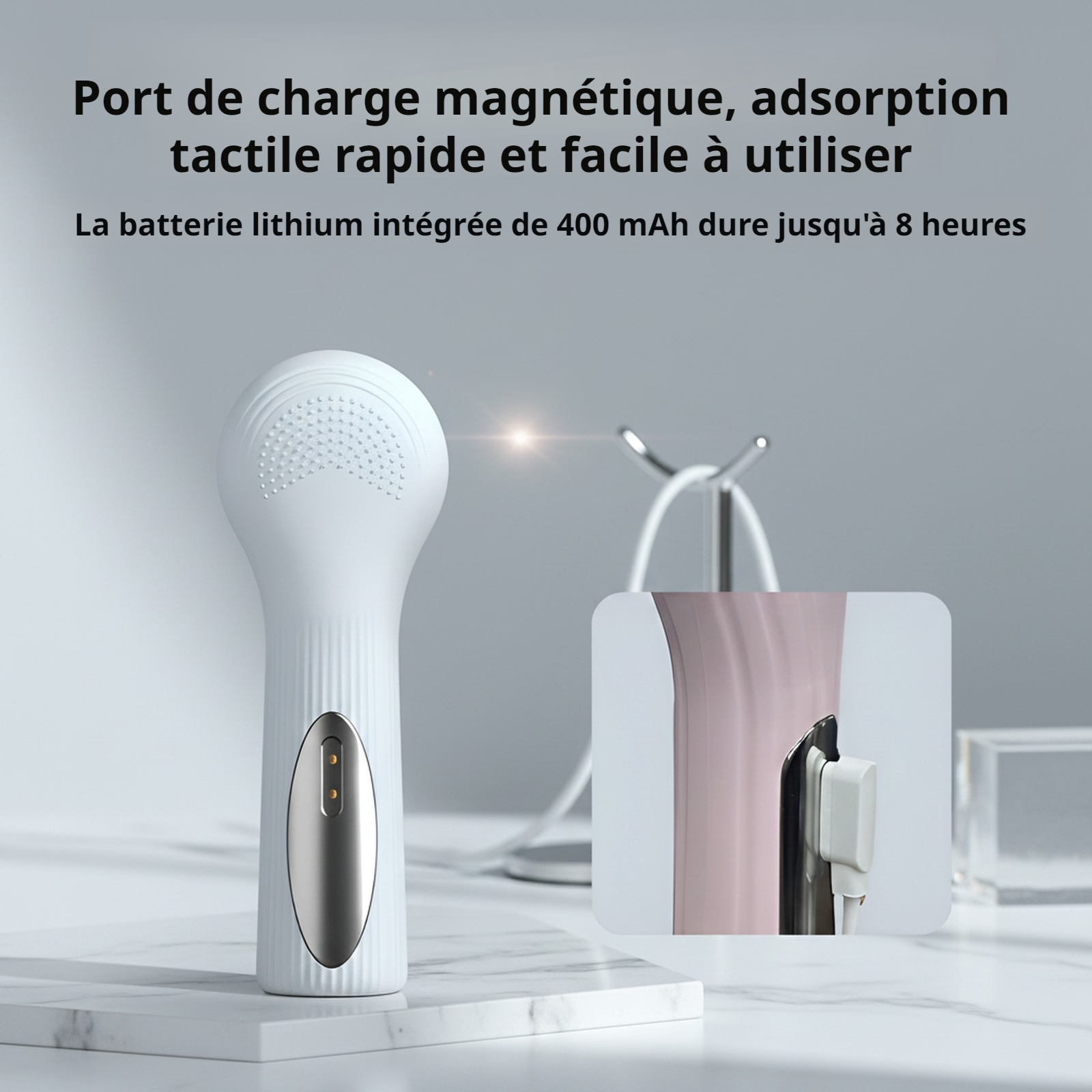 Nettoyeur facial en silicone électrique, vibration sonique chauffante, réglage de 9 températures
