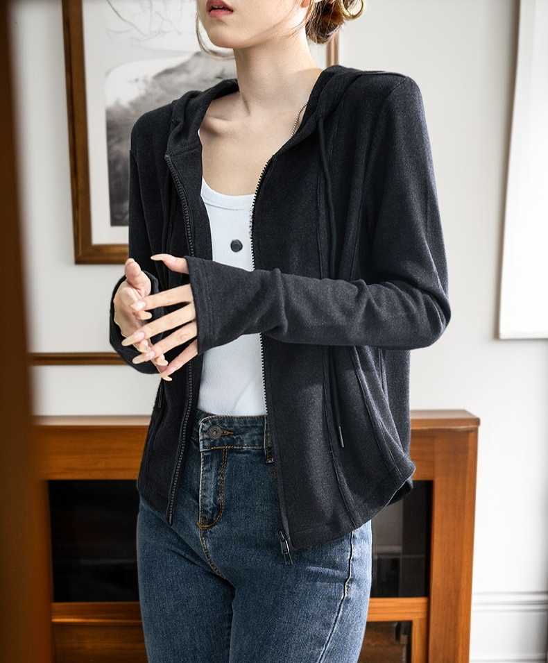 여성용 후드 집업 카디건 소재 디테일