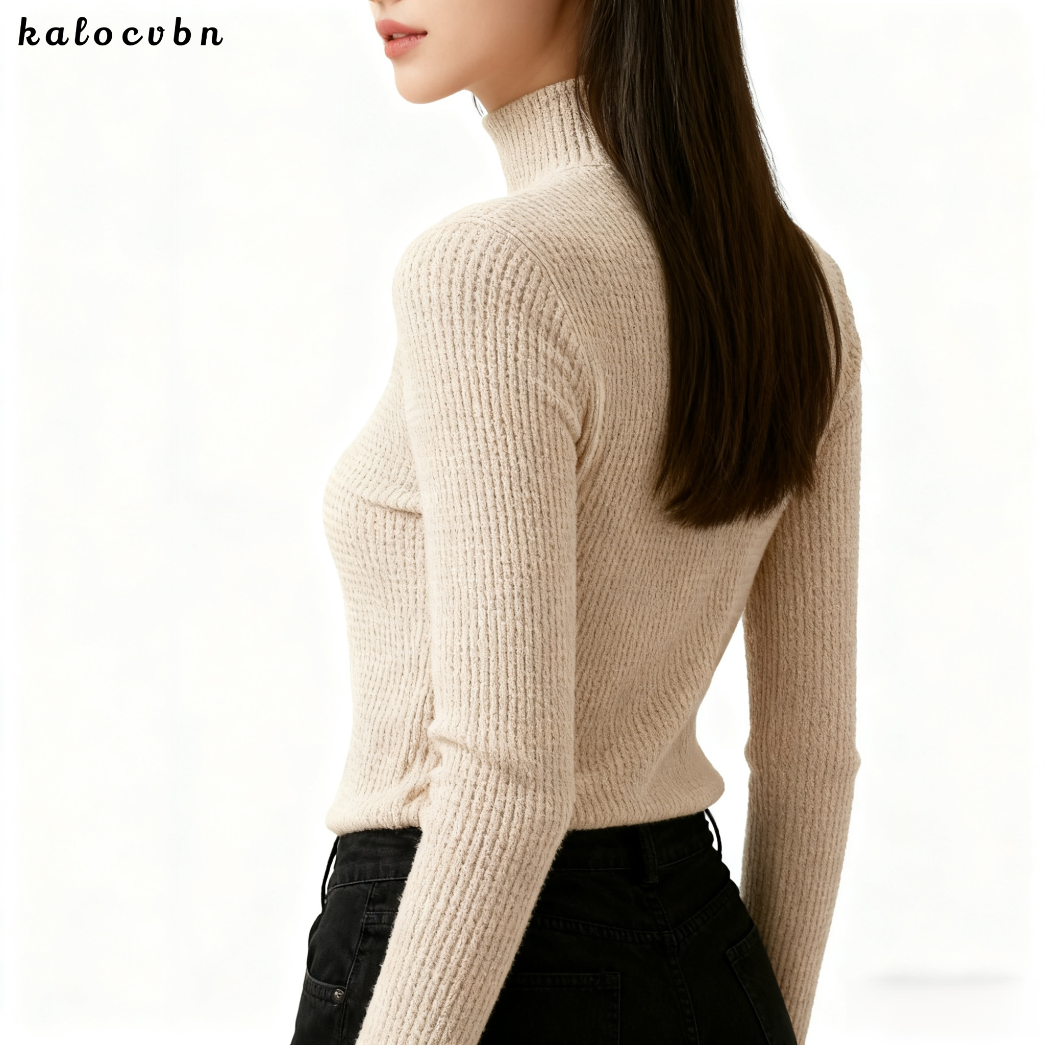 리브 텍스처 터틀넥 슬림핏 스웨터