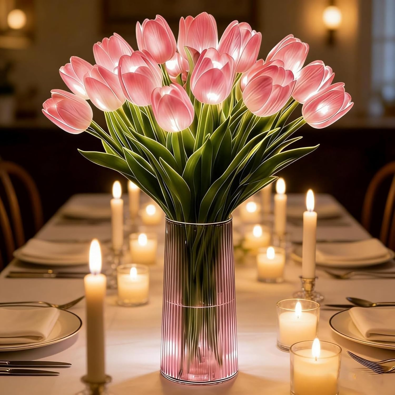 バレンタインデーチューリップ発光手持ち花束家庭装飾ミックスカラー撮影用フェイクフラワー