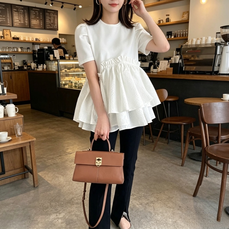 モダンスタイル細見え半袖ワンピース