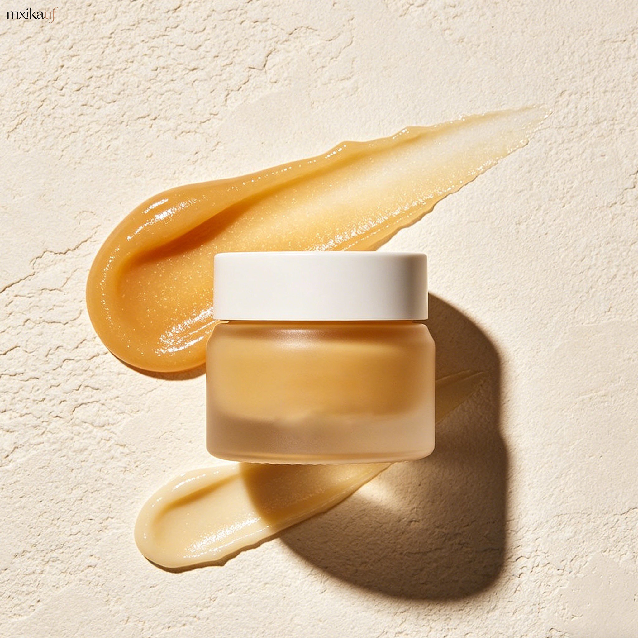 Close-up of honey-infused lip mask texture