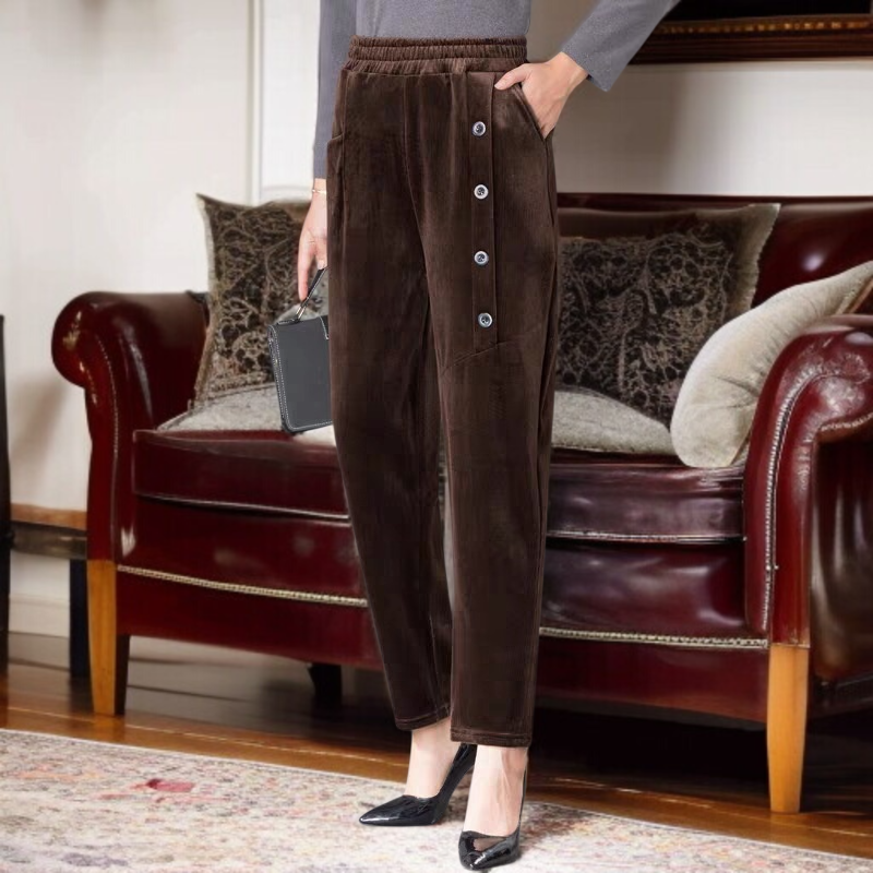 カジュアルパンツ レディース 中綿入り とろみ コーデュロイ ハイウエスト ストレートレッグ あったか ゆったり カジュアルパンツ