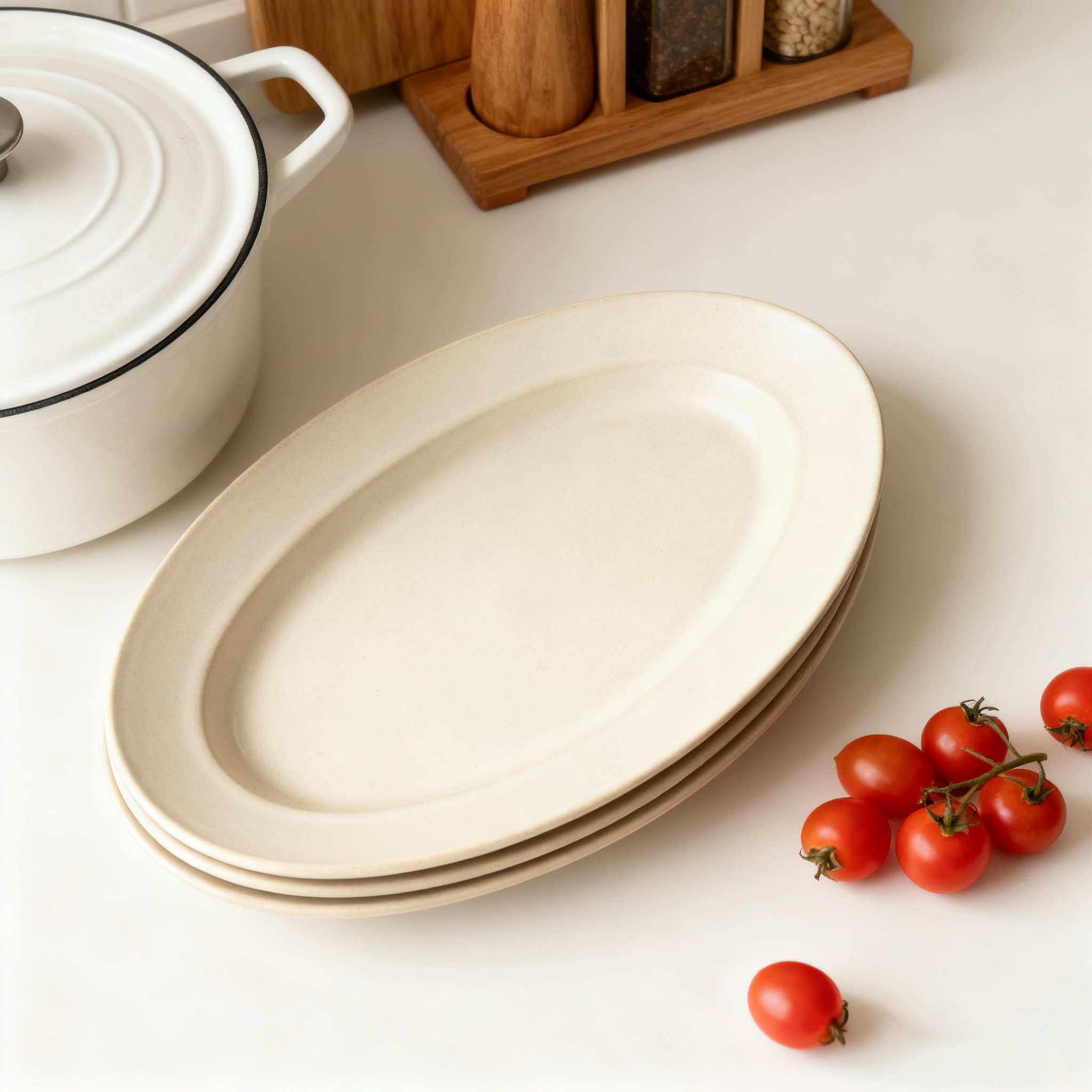 Ovaler langer Teller in Cremeweiß(3 Stück)