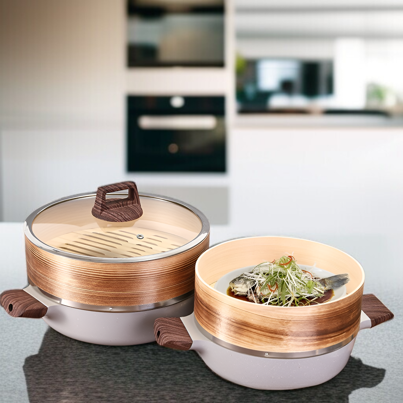 Antihaft-Dampfgarer mit Dämpfeinsatz-Set, stapelbar