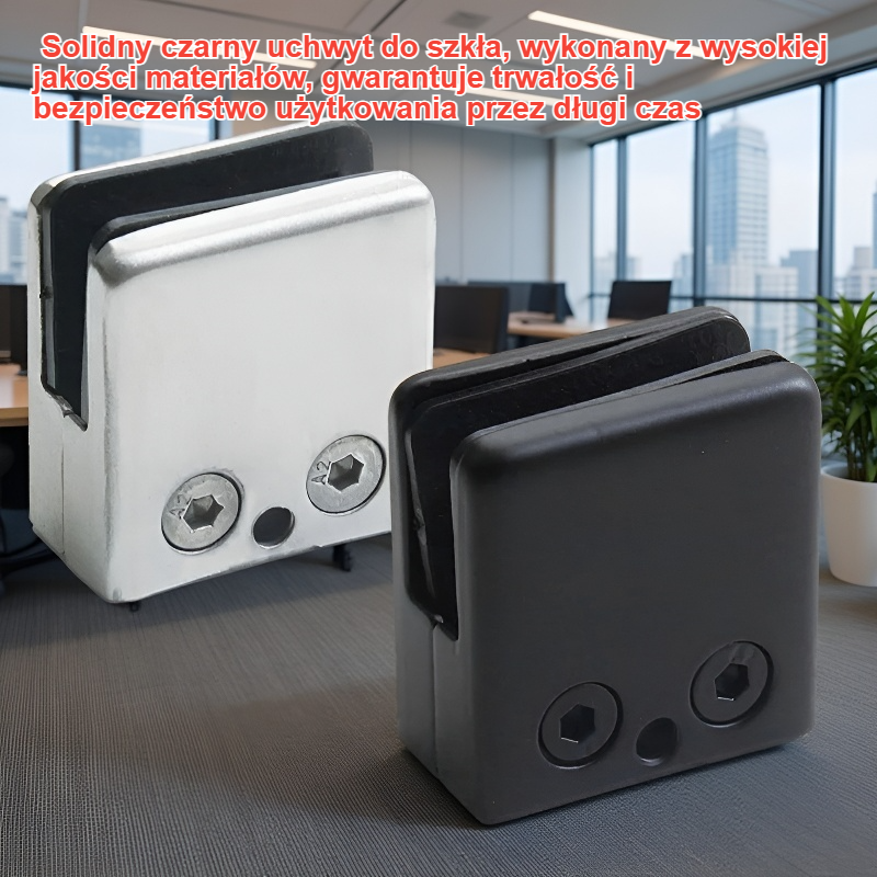 Czarny uchwyt do szkła, wspornik półki szklanej