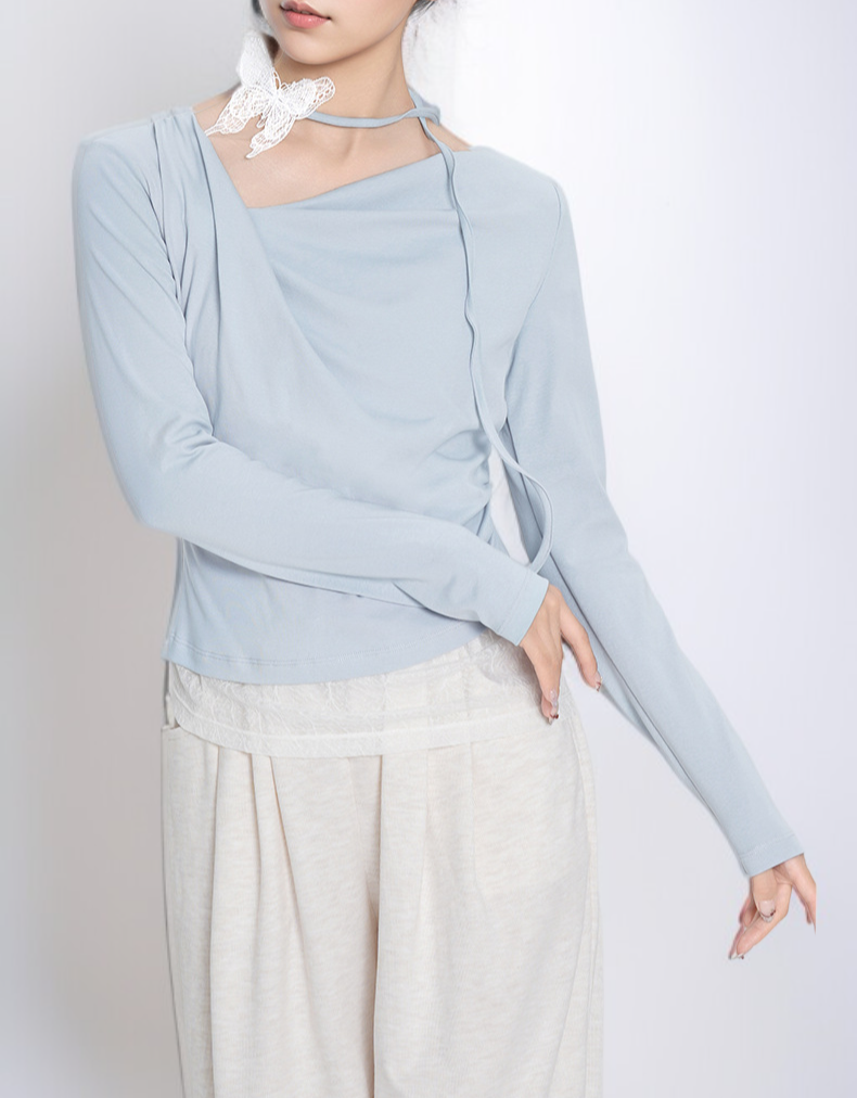 重ね着風長袖トップスディテールアップ