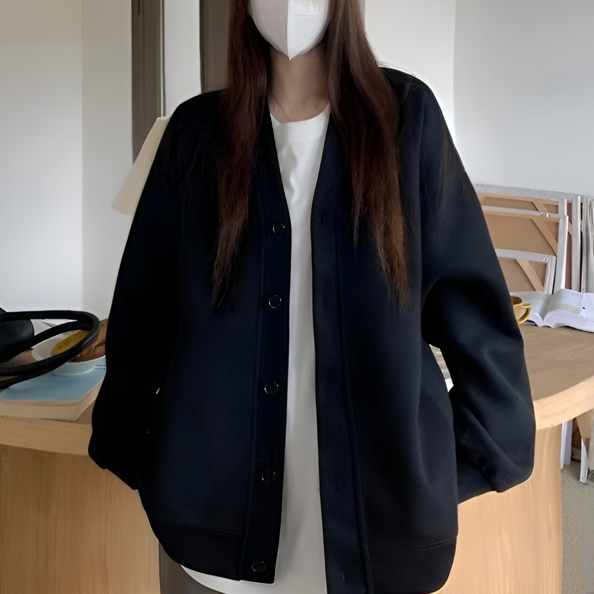 レディース韓国風Vネックカーディガン 三色 スウェットアウター 2024年春秋新作