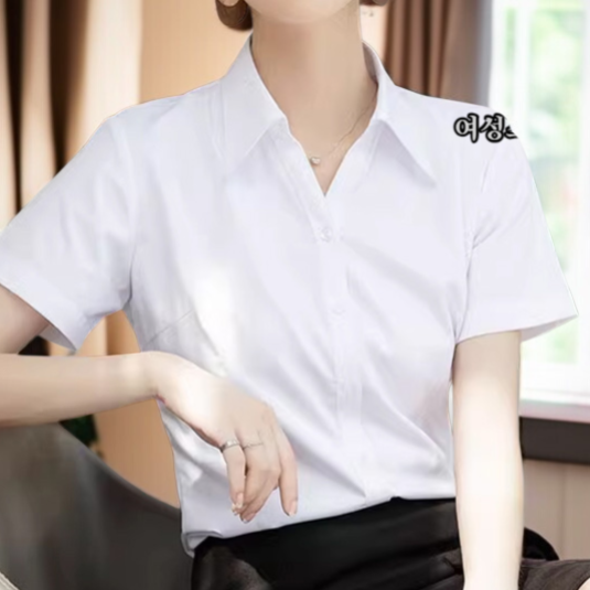 여성 작업복 대나무 긴팔 화이트 셔츠 반팔 셔츠 상의 여성 작업복 대나무 긴팔 셔츠 상의