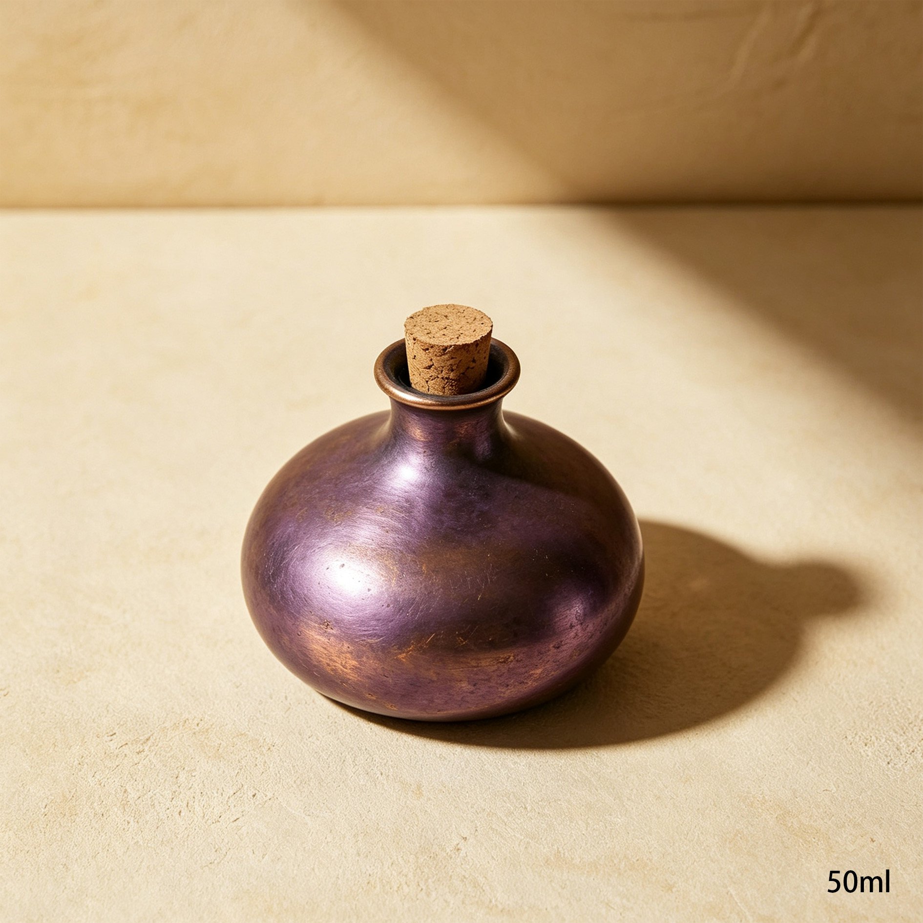 Set of five copper seasoning containers on kitchen counter