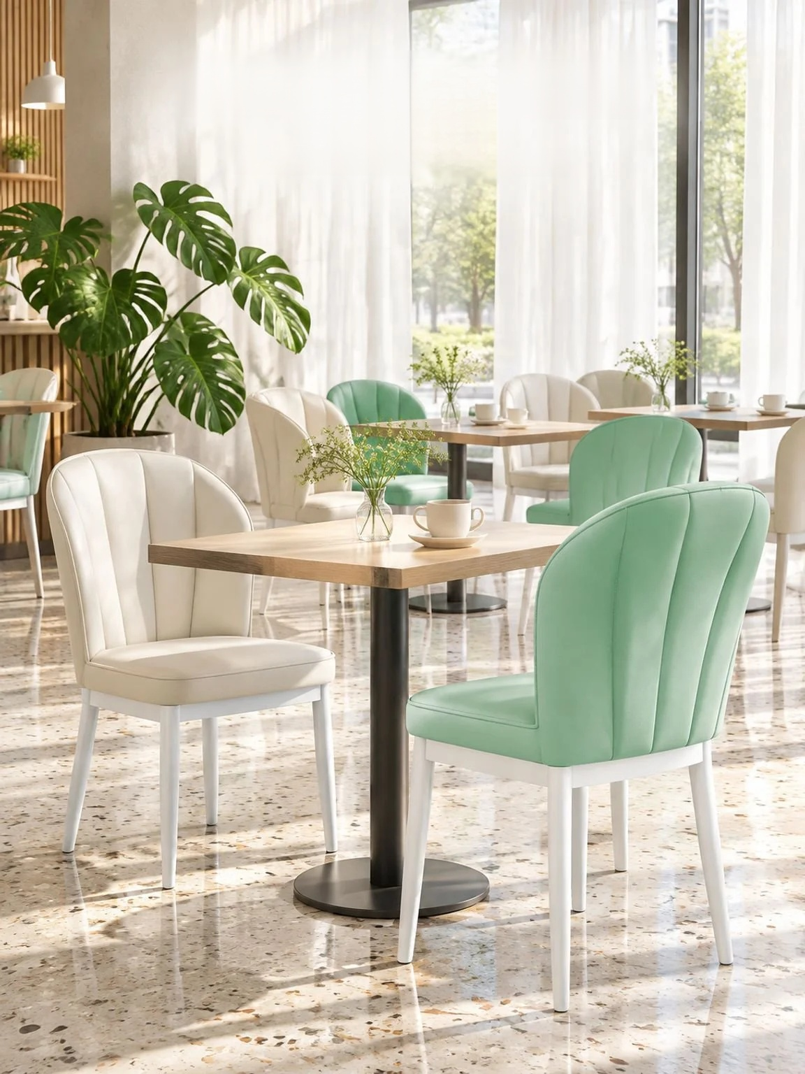 Modern minimalist cream dining chair with clean contemporary lines