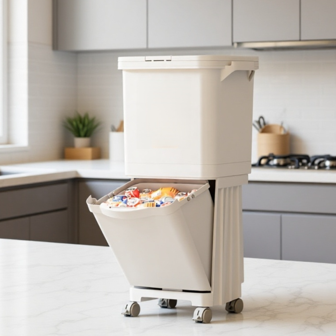 キッチンに設置した大容量ゴミ箱
