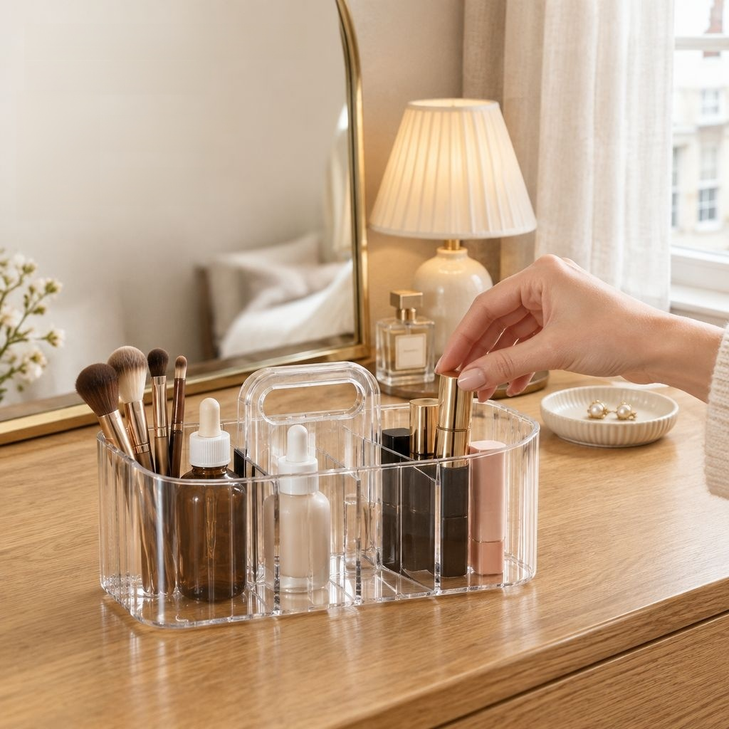 Portable Storage Caddy with Handle Desktop Snack Makeup Basket for Bathroom