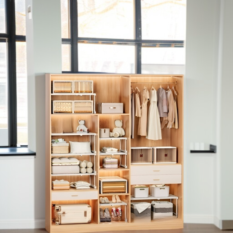 Adjustable wardrobe partition storage rack for cabinets