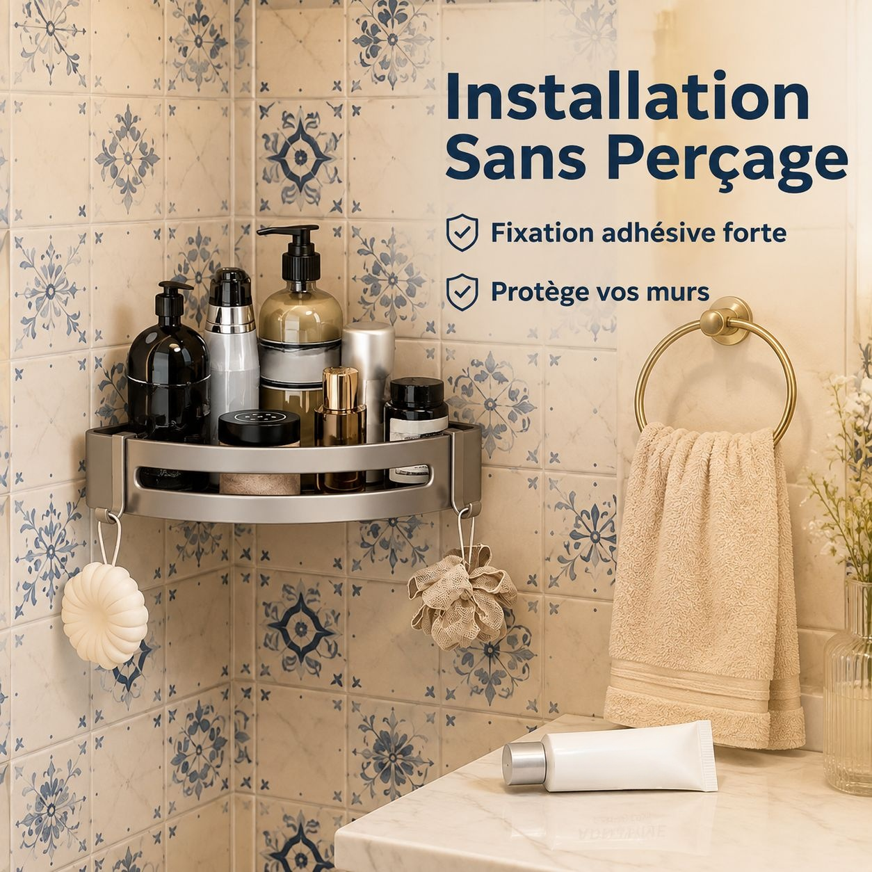 Étagère de salle de bain sans perçage
