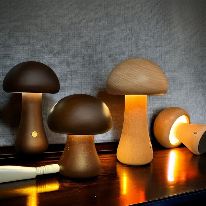 Luz de noche con forma de seta para niños, lámpara táctil de mesita de noche para dormitorio