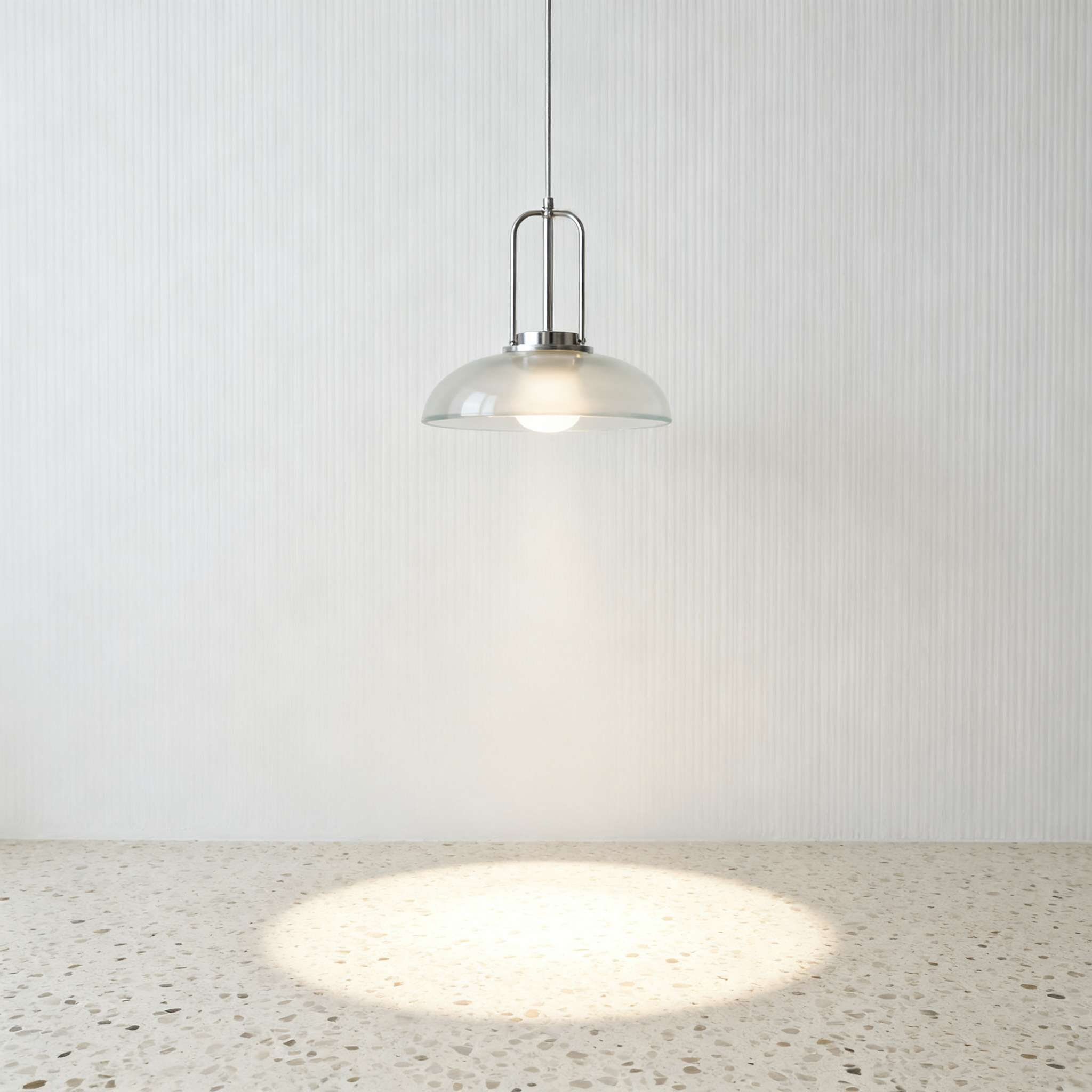 Lámpara colgante redonda transparente con cable de acero inoxidable