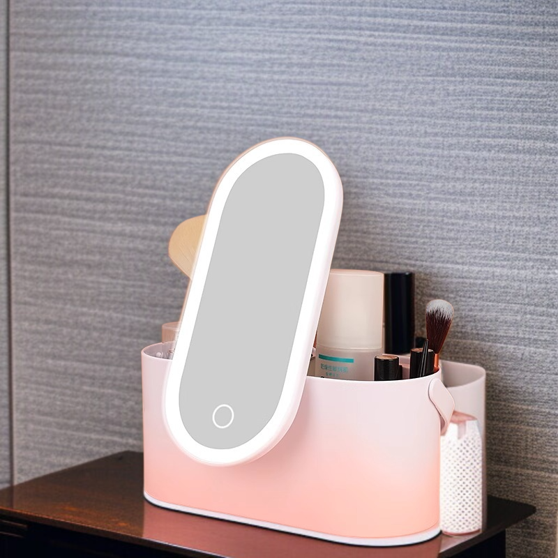 휴대용 환색 메이크업 거울 수납 케이스 학생 기숙사 탁상용 Led 램프 충전 탁상용 메이크업 거울 케이스