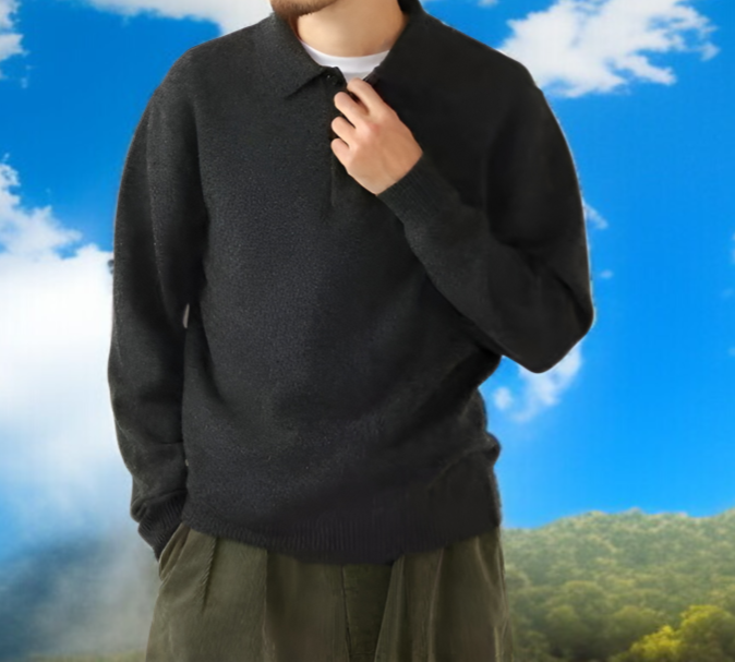 2025年冬新作 無地 プルオーバー 長袖 ポロシャツ 100%コットン 厚手 防寒 暖かい ラペル 長袖 Tシャツ ニット セーター 大きいサイズ