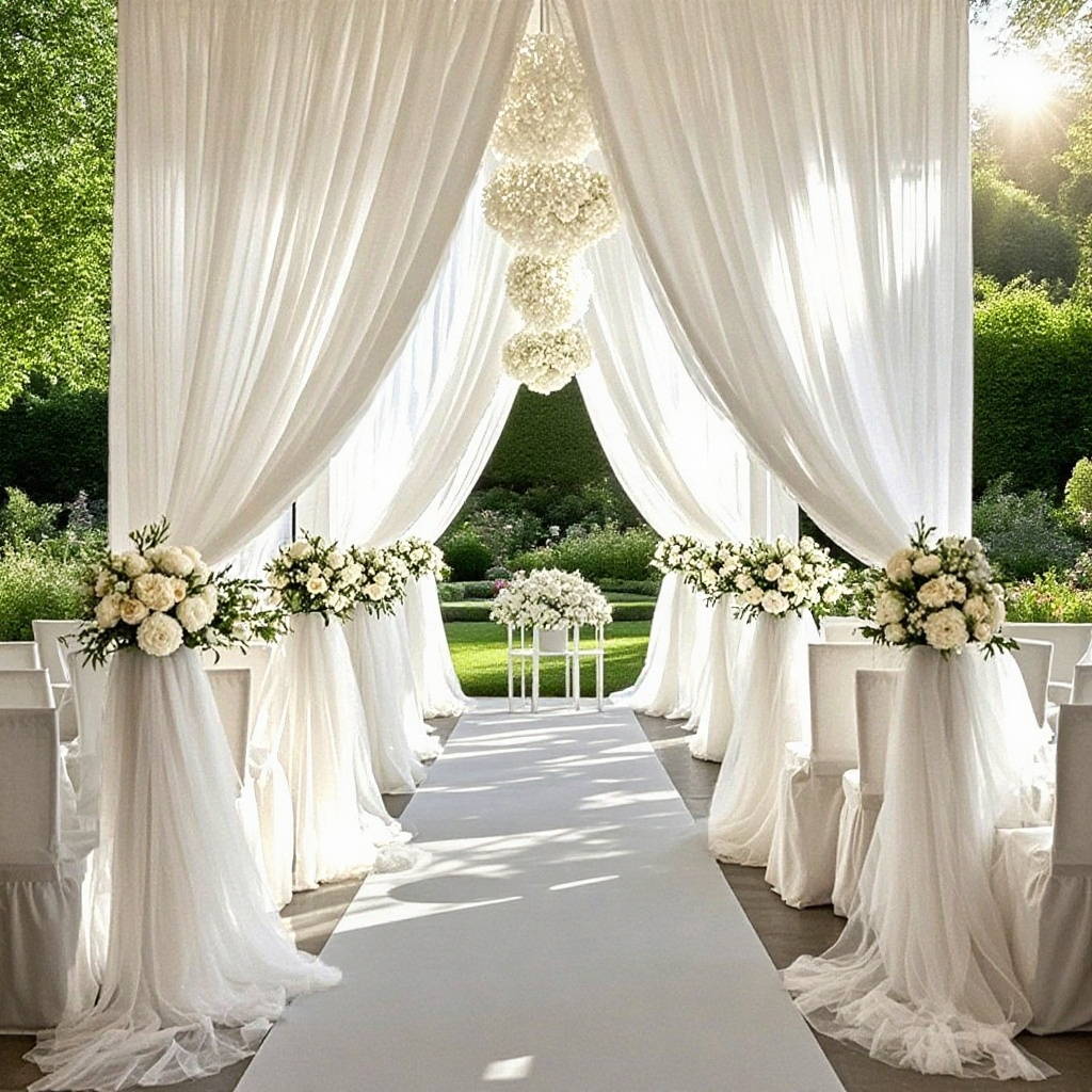 야외 웨딩 파티 망사 장식 활용 예시