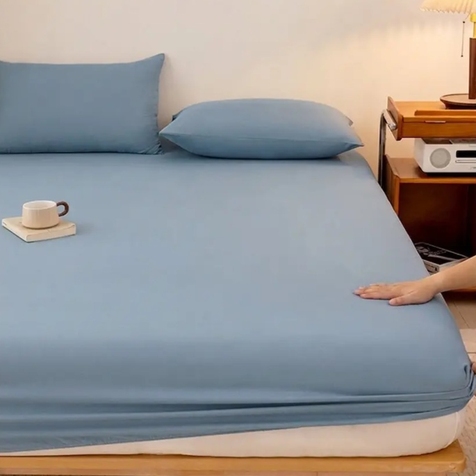 水洗磨毛純色床笠單件防滑床套床罩全包床墊保護罩