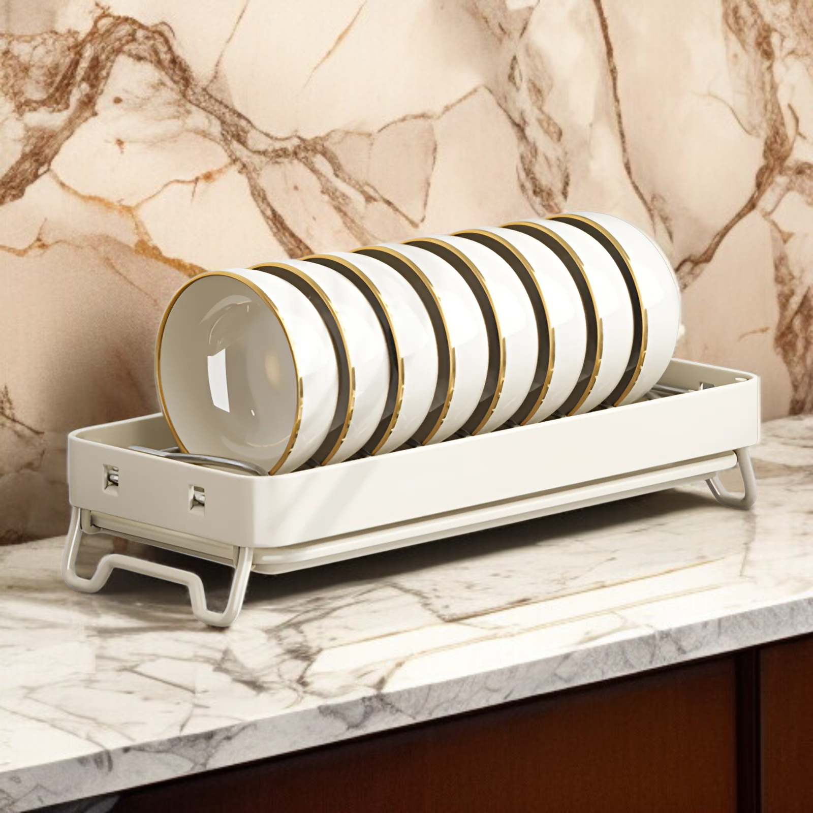 新しいステンレススチール製のボウルとプレートの排水ラックキッチンラックシンクの食器用排水バスケット食器収納ラック