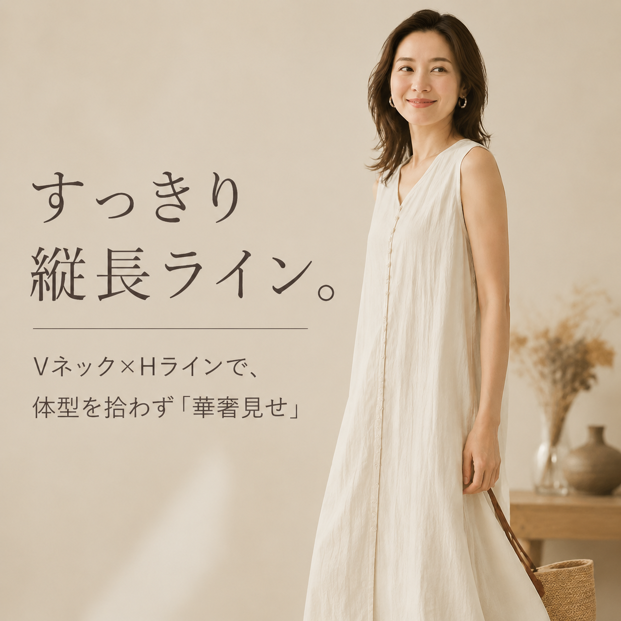 文芸風ウォッシュリネンコットンゆったりベストドレス