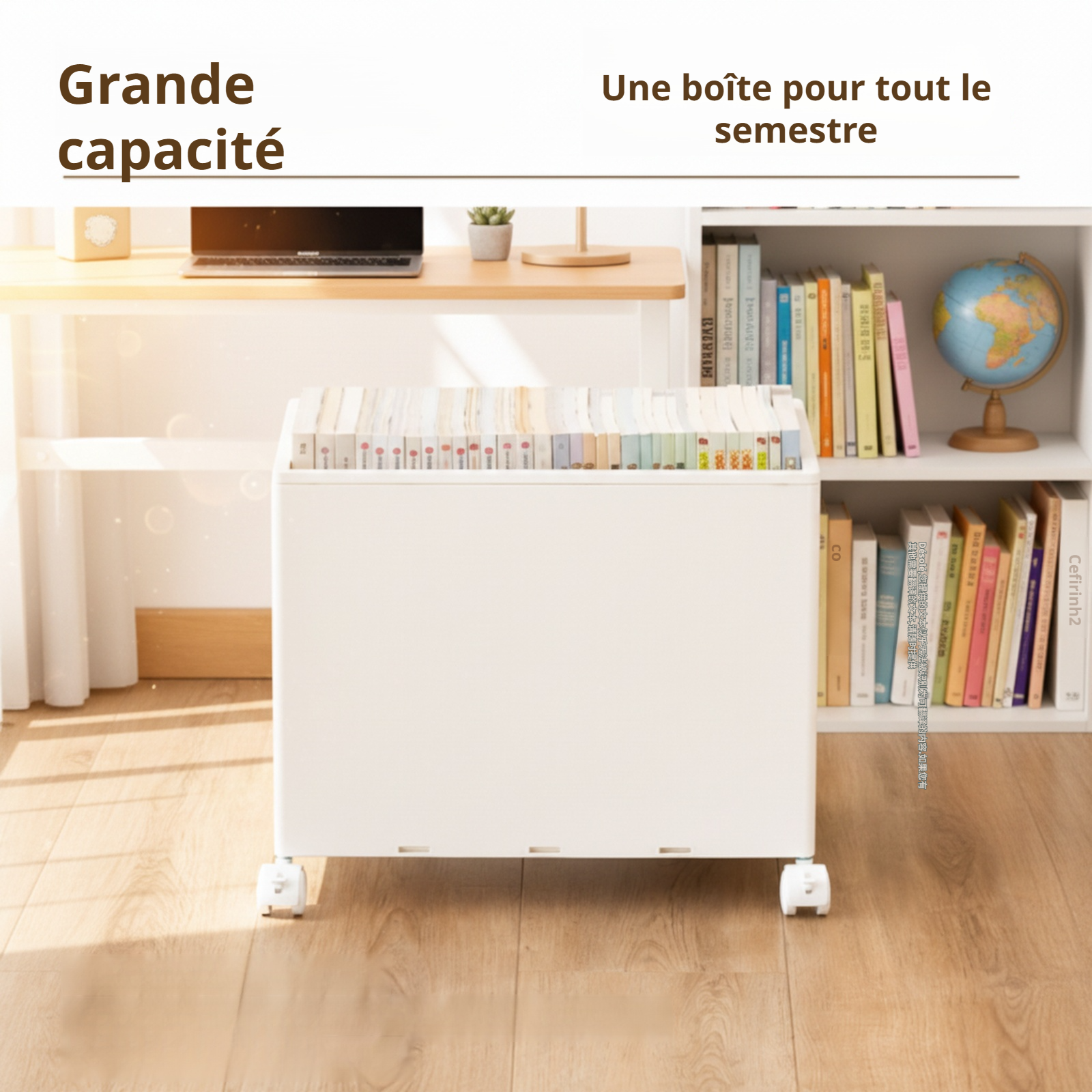 Chariot portable à roulettes avec couvercle pour sous le bureau