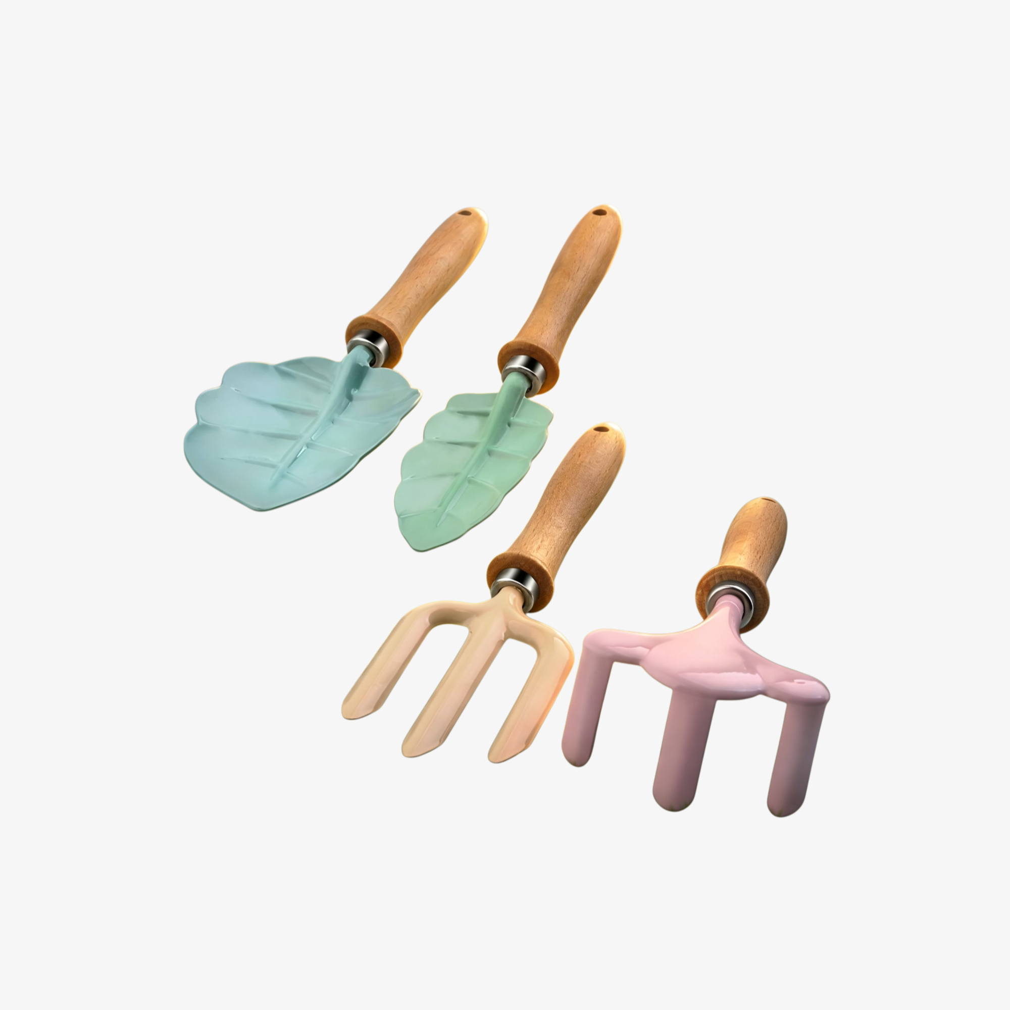 Gartenpflanzwerkzeug-Set für Kinder: Schaufel, Rechen, Gabel, Blätter, Blüten, Cartoon-Design